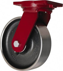 Hamilton - 10" Diam x 3" Wide x 12-1/2" OAH Top Plate Mount Swivel Caster - Forged Steel, 4,000 Lb Capacity, Sealed Precision Ball Bearing, 6-1/8 x 7-1/2" Plate - Exact Tool & Supply
