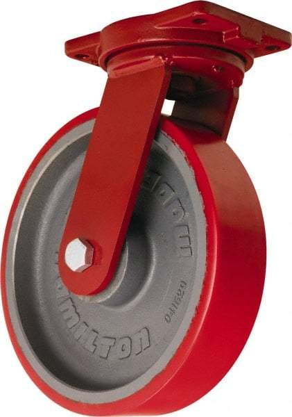 Hamilton - 12" Diam x 3" Wide x 14-1/2" OAH Top Plate Mount Swivel Caster - Polyurethane Mold on Forged Steel, 4,200 Lb Capacity, Sealed Precision Ball Bearing, 6-1/8 x 7-1/2" Plate - Exact Tool & Supply