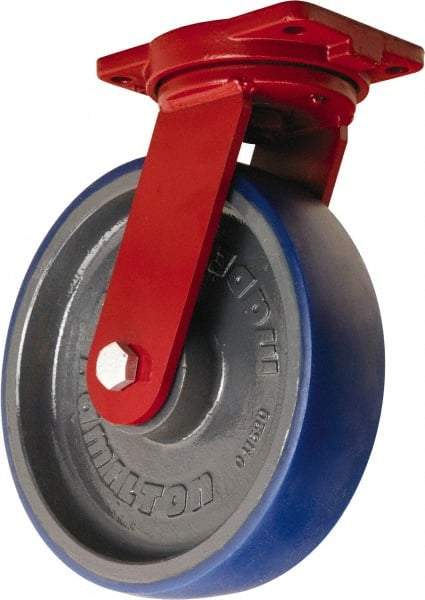 Hamilton - 12" Diam x 3" Wide x 14-1/2" OAH Top Plate Mount Swivel Caster - Polyurethane Mold onto Cast Iron Center, 2,800 Lb Capacity, Sealed Precision Ball Bearing, 6-1/8 x 7-1/2" Plate - Exact Tool & Supply
