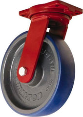 Hamilton - 12" Diam x 3" Wide x 14-1/2" OAH Top Plate Mount Swivel Caster - Polyurethane Mold onto Cast Iron Center, 2,800 Lb Capacity, Sealed Precision Ball Bearing, 6-1/8 x 7-1/2" Plate - Exact Tool & Supply