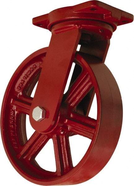 Hamilton - 12" Diam x 3" Wide x 14-1/2" OAH Top Plate Mount Swivel Caster - Cast Iron, 2,500 Lb Capacity, Straight Roller Bearing, 6-1/8 x 7-1/2" Plate - Exact Tool & Supply
