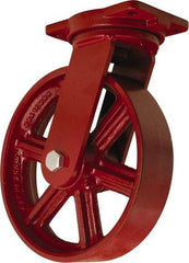 Hamilton - 12" Diam x 3" Wide x 14-1/2" OAH Top Plate Mount Swivel Caster - Cast Iron, 2,500 Lb Capacity, Straight Roller Bearing, 6-1/8 x 7-1/2" Plate - Exact Tool & Supply