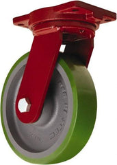 Hamilton - 10" Diam x 2-1/2" Wide x 12-1/2" OAH Top Plate Mount Swivel Caster - Polyurethane Mold onto Cast Iron Center, 2,500 Lb Capacity, Sealed Precision Ball Bearing, 6-1/8 x 7-1/2" Plate - Exact Tool & Supply