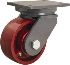Hamilton - 6" Diam x 2-1/2" Wide x 8" OAH Top Plate Mount Swivel Caster - Cast Iron, 2,200 Lb Capacity, Straight Roller Bearing, 5-1/4 x 7-1/4" Plate - Exact Tool & Supply