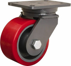 Hamilton - 6" Diam x 3" Wide x 8" OAH Top Plate Mount Swivel Caster - Polyurethane Mold onto Cast Iron Center, 2,600 Lb Capacity, Sealed Precision Ball Bearing, 5-1/4 x 7-1/4" Plate - Exact Tool & Supply