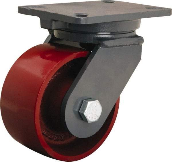 Hamilton - 6" Diam x 3" Wide x 8" OAH Top Plate Mount Swivel Caster - Cast Iron, 2,500 Lb Capacity, Tapered Roller Bearing, 5-1/4 x 7-1/4" Plate - Exact Tool & Supply