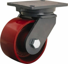 Hamilton - 6" Diam x 3" Wide x 8" OAH Top Plate Mount Swivel Caster - Cast Iron, 2,500 Lb Capacity, Precision Ball Bearing, 5-1/4 x 7-1/4" Plate - Exact Tool & Supply