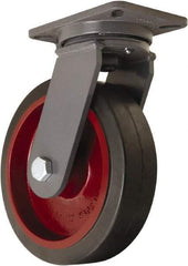 Hamilton - 10" Diam x 3" Wide x 12-1/2" OAH Top Plate Mount Swivel Caster - Rubber Mold on Cast Iron, 1,000 Lb Capacity, Straight Roller Bearing, 5-1/4 x 7-1/4" Plate - Exact Tool & Supply