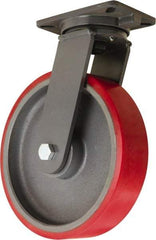 Hamilton - 12" Diam x 3" Wide x 15-1/2" OAH Top Plate Mount Swivel Caster - Polyurethane Mold onto Cast Iron Center, 4,000 Lb Capacity, Sealed Precision Ball Bearing, 5-1/4 x 7-1/4" Plate - Exact Tool & Supply