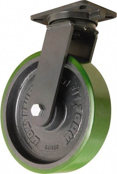 Hamilton - 12" Diam x 3" Wide x 15-1/2" OAH Top Plate Mount Swivel Caster - Polyurethane Mold onto Cast Iron Center, 3,500 Lb Capacity, Sealed Precision Ball Bearing, 5-1/4 x 7-1/4" Plate - Exact Tool & Supply
