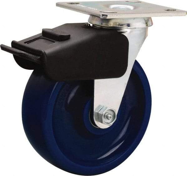 Hamilton - 6" Diam x 2" Wide x 7-1/2" OAH Top Plate Mount Swivel Caster - Polyurethane, 850 Lb Capacity, Precision Ball Bearing, 4 x 4-1/2" Plate - Exact Tool & Supply