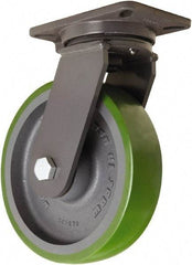 Hamilton - 10" Diam x 2-1/2" Wide x 12-1/2" OAH Top Plate Mount Swivel Caster - Polyurethane Mold onto Cast Iron Center, 2,500 Lb Capacity, Sealed Precision Ball Bearing, 5-1/4 x 7-1/4" Plate - Exact Tool & Supply