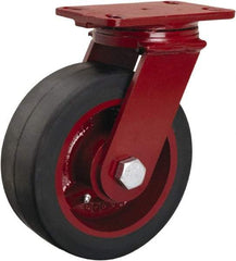 Hamilton - 8" Diam x 3" Wide x 10-1/8" OAH Top Plate Mount Swivel Caster - Rubber Mold on Cast Iron, 840 Lb Capacity, Straight Roller Bearing, 4-1/2 x 6-1/2" Plate - Exact Tool & Supply