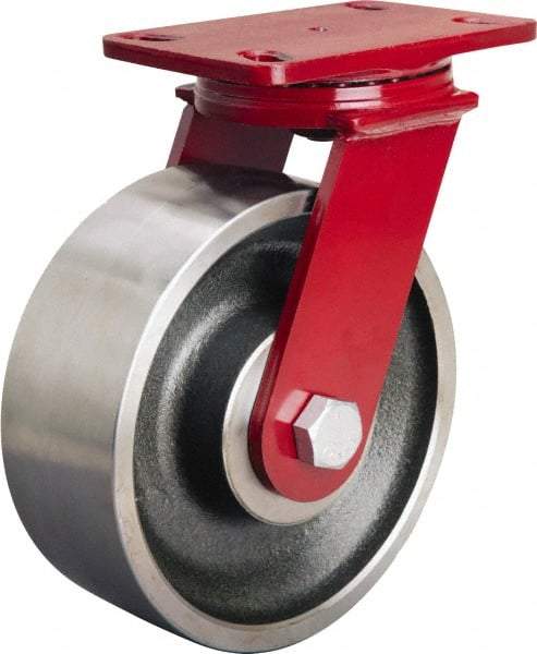 Hamilton - 8" Diam x 3" Wide x 10-1/8" OAH Top Plate Mount Swivel Caster - Forged Steel, 2,200 Lb Capacity, Sealed Precision Ball Bearing, 4-1/2 x 6-1/2" Plate - Exact Tool & Supply