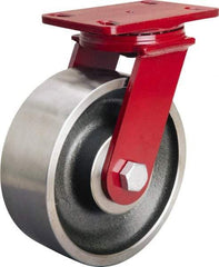 Hamilton - 8" Diam x 3" Wide x 10-1/8" OAH Top Plate Mount Swivel Caster - Forged Steel, 2,200 Lb Capacity, Sealed Precision Ball Bearing, 4-1/2 x 6-1/2" Plate - Exact Tool & Supply