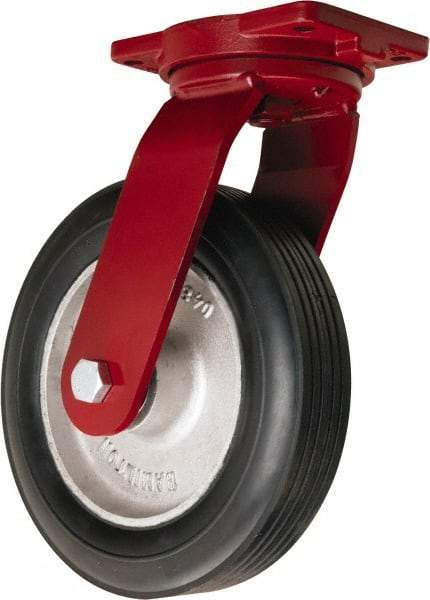 Hamilton - 12" Diam x 2-3/4" Wide, Rubber Swivel Caster - 800 Lb Capacity, Top Plate Mount, 6-1/8" x 7-1/2" Plate, Straight Roller Bearing - Exact Tool & Supply
