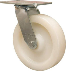 Hamilton - 8" Diam x 2" Wide x 9-1/2" OAH Top Plate Mount Swivel Caster - Nylon, 1,500 Lb Capacity, Precision Ball Bearing, 4-1/2 x 6-1/4" Plate - Exact Tool & Supply