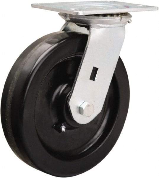 Hamilton - 8" Diam x 2" Wide x 9-1/2" OAH Top Plate Mount Swivel Caster - Phenolic, 1,400 Lb Capacity, Straight Roller Bearing, 4-1/2 x 6-1/4" Plate - Exact Tool & Supply