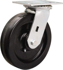 Hamilton - 8" Diam x 2" Wide x 9-1/2" OAH Top Plate Mount Swivel Caster - Phenolic, 1,400 Lb Capacity, Straight Roller Bearing, 4-1/2 x 6-1/4" Plate - Exact Tool & Supply