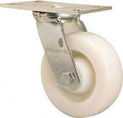 Hamilton - 6" Diam x 2" Wide x 7-1/2" OAH Top Plate Mount Swivel Caster - Nylon, 1,100 Lb Capacity, Precision Ball Bearing, 4-1/2 x 6-1/4" Plate - Exact Tool & Supply