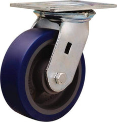 Hamilton - 6" Diam x 2" Wide x 7-1/2" OAH Top Plate Mount Swivel Caster - Polyurethane Mold onto Cast Iron Center, 960 Lb Capacity, Sealed Precision Ball Bearing, 4-1/2 x 6-1/4" Plate - Exact Tool & Supply