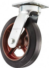 Hamilton - 8" Diam x 2" Wide x 9-1/2" OAH Top Plate Mount Swivel Caster - Rubber Mold on Cast Iron, Straight Roller Bearing, 4 x 4-1/2" Plate - Exact Tool & Supply