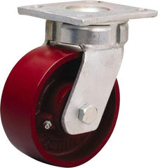 Hamilton - 5" Diam x 2" Wide x 7" OAH Top Plate Mount Swivel Caster - Cast Iron, 1,200 Lb Capacity, Sealed Precision Ball Bearing, 4 x 4-1/2" Plate - Exact Tool & Supply