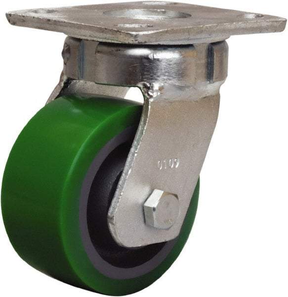 Hamilton - 4" Diam x 2" Wide x 5-5/8" OAH Top Plate Mount Swivel Caster - Polyurethane Mold onto Cast Iron Center, 750 Lb Capacity, Sealed Precision Ball Bearing, 4 x 4-1/2" Plate - Exact Tool & Supply