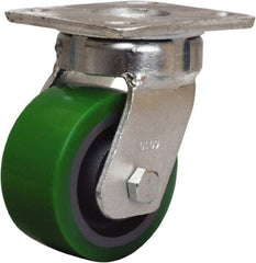 Hamilton - 4" Diam x 2" Wide x 5-5/8" OAH Top Plate Mount Swivel Caster - Polyurethane Mold onto Cast Iron Center, 750 Lb Capacity, Sealed Precision Ball Bearing, 4 x 4-1/2" Plate - Exact Tool & Supply