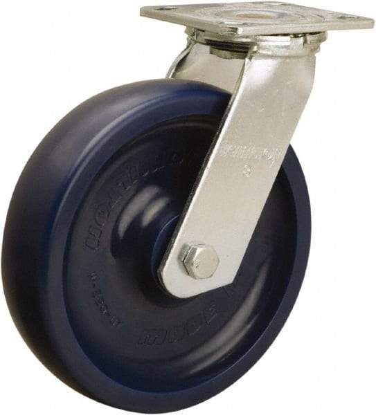 Hamilton - 8" Diam x 2" Wide x 9-1/2" OAH Top Plate Mount Swivel Caster - Polyurethane, 900 Lb Capacity, Sealed Precision Ball Bearing, 4 x 4-1/2" Plate - Exact Tool & Supply