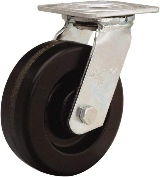 Hamilton - 6" Diam x 2" Wide x 7-1/2" OAH Top Plate Mount Swivel Caster - Phenolic, 900 Lb Capacity, Straight Roller Bearing, 4 x 4-1/2" Plate - Exact Tool & Supply