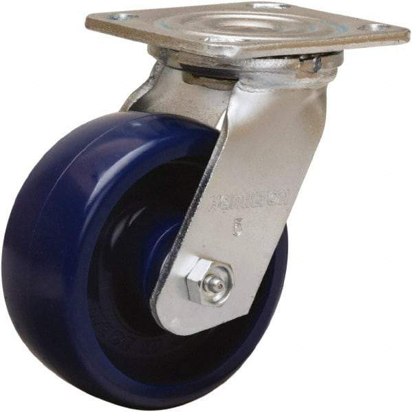 Hamilton - 5" Diam x 2" Wide x 6-1/2" OAH Top Plate Mount Swivel Caster - Polyurethane, 900 Lb Capacity, Sealed Precision Ball Bearing, 4 x 4-1/2" Plate - Exact Tool & Supply