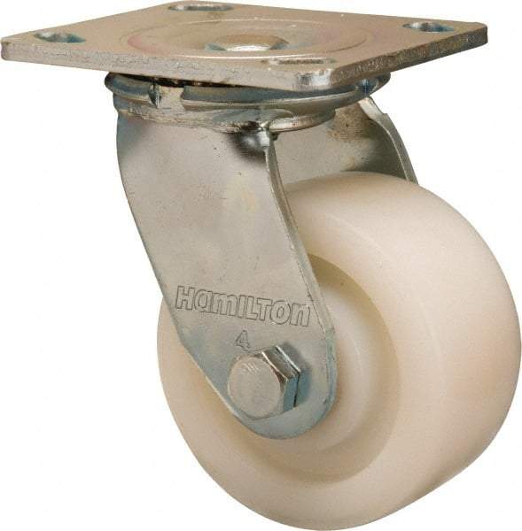 Hamilton - 4" Diam x 2" Wide x 5-5/8" OAH Top Plate Mount Swivel Caster - Nylon, 800 Lb Capacity, Sealed Precision Ball Bearing, 4 x 4-1/2" Plate - Exact Tool & Supply
