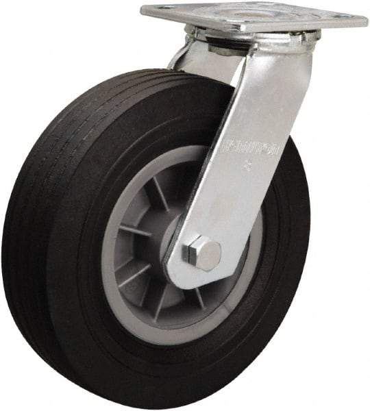Hamilton - 8" Diam x 2-1/2" Wide, Rubber Swivel Caster - 400 Lb Capacity, Top Plate Mount, 4" x 4-1/2" Plate, Ball Bearing - Exact Tool & Supply