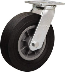 Hamilton - 8" Diam x 2-1/2" Wide, Rubber Swivel Caster - 400 Lb Capacity, Top Plate Mount, 4" x 4-1/2" Plate, Ball Bearing - Exact Tool & Supply