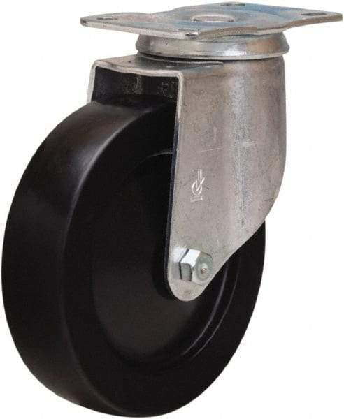 Hamilton - 5" Diam x 1-1/4" Wide x 6-1/16" OAH Top Plate Mount Swivel Caster - Hard Rubber, 280 Lb Capacity, Self-Lubricating Bearing, 2-1/2 x 3-3/4" Plate - Exact Tool & Supply