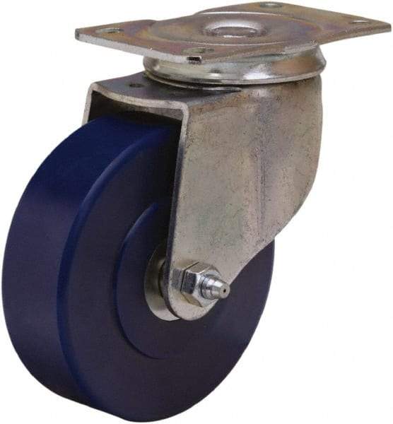 Hamilton - 4" Diam x 1-1/4" Wide x 5" OAH Top Plate Mount Swivel Caster - Polyurethane, 325 Lb Capacity, Straight Roller Bearing, 2-1/2 x 3-3/4" Plate - Exact Tool & Supply
