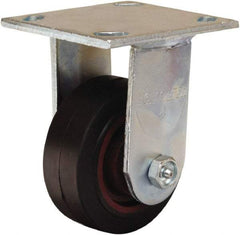 Hamilton - 4" Diam x 1-1/2" Wide x 5-5/8" OAH Top Plate Mount Rigid Caster - Rubber Mold on Cast Iron, 200 Lb Capacity, Straight Roller Bearing, 4 x 4-1/2" Plate - Exact Tool & Supply