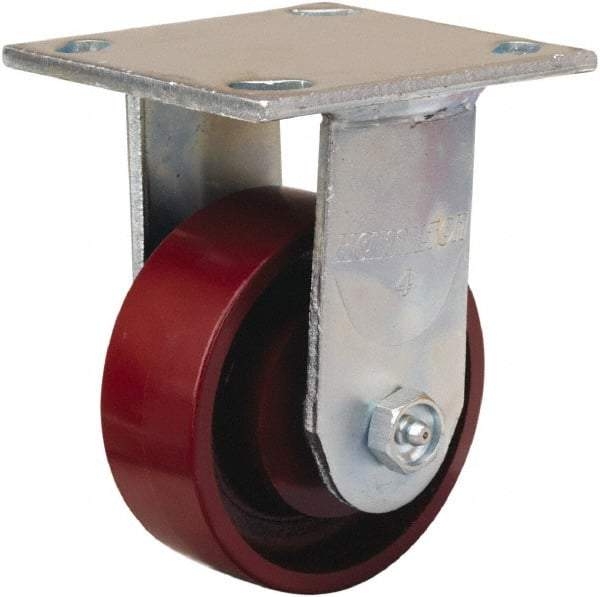 Hamilton - 4" Diam x 1-1/2" Wide x 5-5/8" OAH Top Plate Mount Rigid Caster - Cast Iron, 550 Lb Capacity, Straight Roller Bearing, 4 x 4-1/2" Plate - Exact Tool & Supply