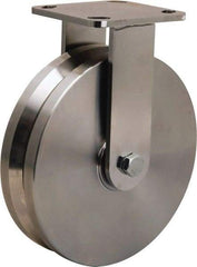Hamilton - 8" Diam x 2" Wide, Stainless Steel Rigid Caster - 1,600 Lb Capacity, Top Plate Mount, 4" x 4-1/2" Plate, Delrin Bearing - Exact Tool & Supply