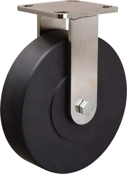 Hamilton - 8" Diam x 2" Wide x 9-1/2" OAH Top Plate Mount Rigid Caster - Nylon, 1,600 Lb Capacity, Stainless Steel Double Shielded Precision Ball Bearing, 4 x 4-1/2" Plate - Exact Tool & Supply