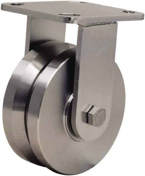 Hamilton - 5" Diam x 2" Wide, Stainless Steel Rigid Caster - 950 Lb Capacity, Top Plate Mount, 4" x 4-1/2" Plate, Delrin Bearing - Exact Tool & Supply