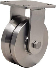 Hamilton - 5" Diam x 2" Wide, Stainless Steel Rigid Caster - 950 Lb Capacity, Top Plate Mount, 4" x 4-1/2" Plate, Delrin Bearing - Exact Tool & Supply