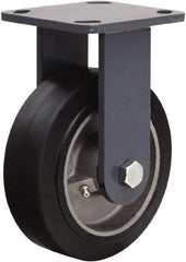 Hamilton - 6" Diam x 2" Wide x 7-1/2" OAH Top Plate Mount Rigid Caster - Rubber Mold on Cast Iron, 410 Lb Capacity, Tapered Roller Bearing, 4 x 4-1/2" Plate - Exact Tool & Supply