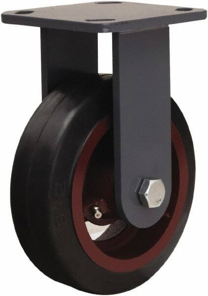 Hamilton - 6" Diam x 2" Wide x 7-1/2" OAH Top Plate Mount Rigid Caster - Rubber Mold on Cast Iron, 410 Lb Capacity, Straight Roller Bearing, 4 x 4-1/2" Plate - Exact Tool & Supply
