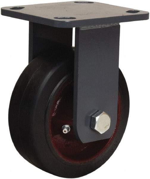 Hamilton - 5" Diam x 2" Wide x 6-1/2" OAH Top Plate Mount Rigid Caster - Rubber Mold on Cast Iron, 350 Lb Capacity, Straight Roller Bearing, 4 x 4-1/2" Plate - Exact Tool & Supply