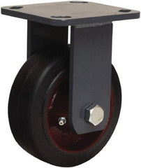 Hamilton - 5" Diam x 2" Wide x 6-1/2" OAH Top Plate Mount Rigid Caster - Rubber Mold on Cast Iron, 350 Lb Capacity, Straight Roller Bearing, 4 x 4-1/2" Plate - Exact Tool & Supply