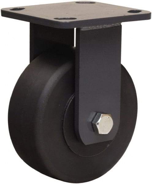 Hamilton - 5" Diam x 2" Wide x 6-1/2" OAH Top Plate Mount Rigid Caster - Nylon, 2,000 Lb Capacity, Sealed Precision Ball Bearing, 4 x 4-1/2" Plate - Exact Tool & Supply