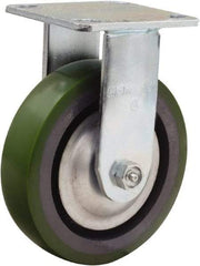 Hamilton - 6" Diam x 1-1/2" Wide x 7-1/2" OAH Top Plate Mount Rigid Caster - Polyurethane Mold onto Cast Iron Center, 850 Lb Capacity, Straight Roller Bearing, 4 x 4-1/2" Plate - Exact Tool & Supply