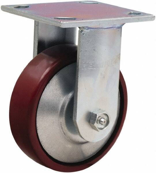 Hamilton - 5" Diam x 1-1/2" Wide x 6-1/2" OAH Top Plate Mount Rigid Caster - Cast Iron, 750 Lb Capacity, Straight Roller Bearing, 4 x 4-1/2" Plate - Exact Tool & Supply